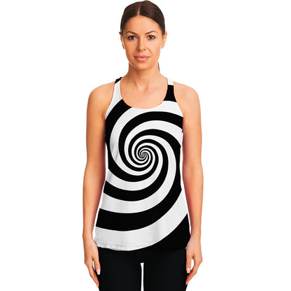 Black And White Spiral Illusion Print Women's Racerback Tank Top
