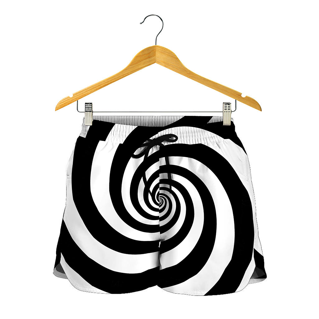 Black And White Spiral Illusion Print Women's Shorts