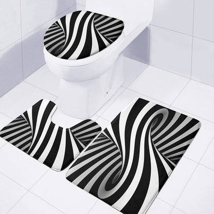 Black And White Spiral Twist Illusion Print 3 Piece Bath Mat Set