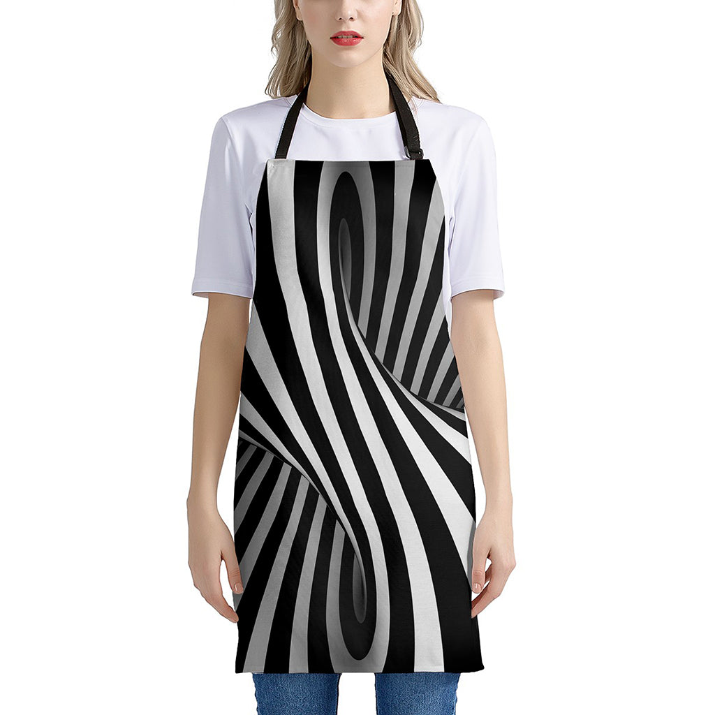 Black And White Spiral Twist Illusion Print Apron