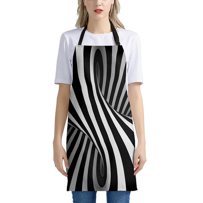 Black And White Spiral Twist Illusion Print Apron