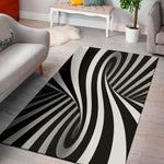 Black And White Spiral Twist Illusion Print Area Rug