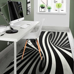 Black And White Spiral Twist Illusion Print Area Rug