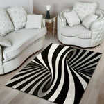 Black And White Spiral Twist Illusion Print Area Rug