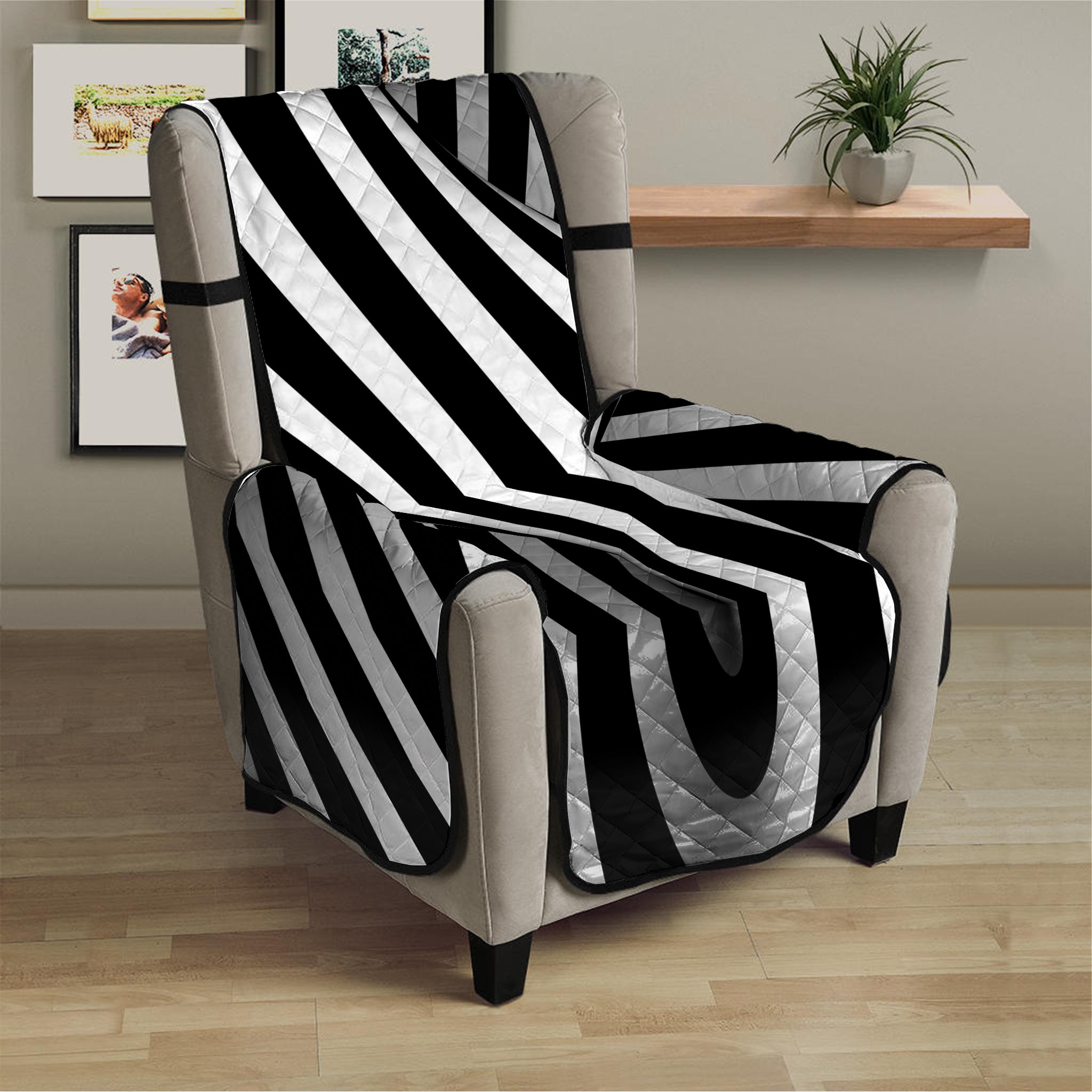 Black And White Spiral Twist Illusion Print Armchair Protector