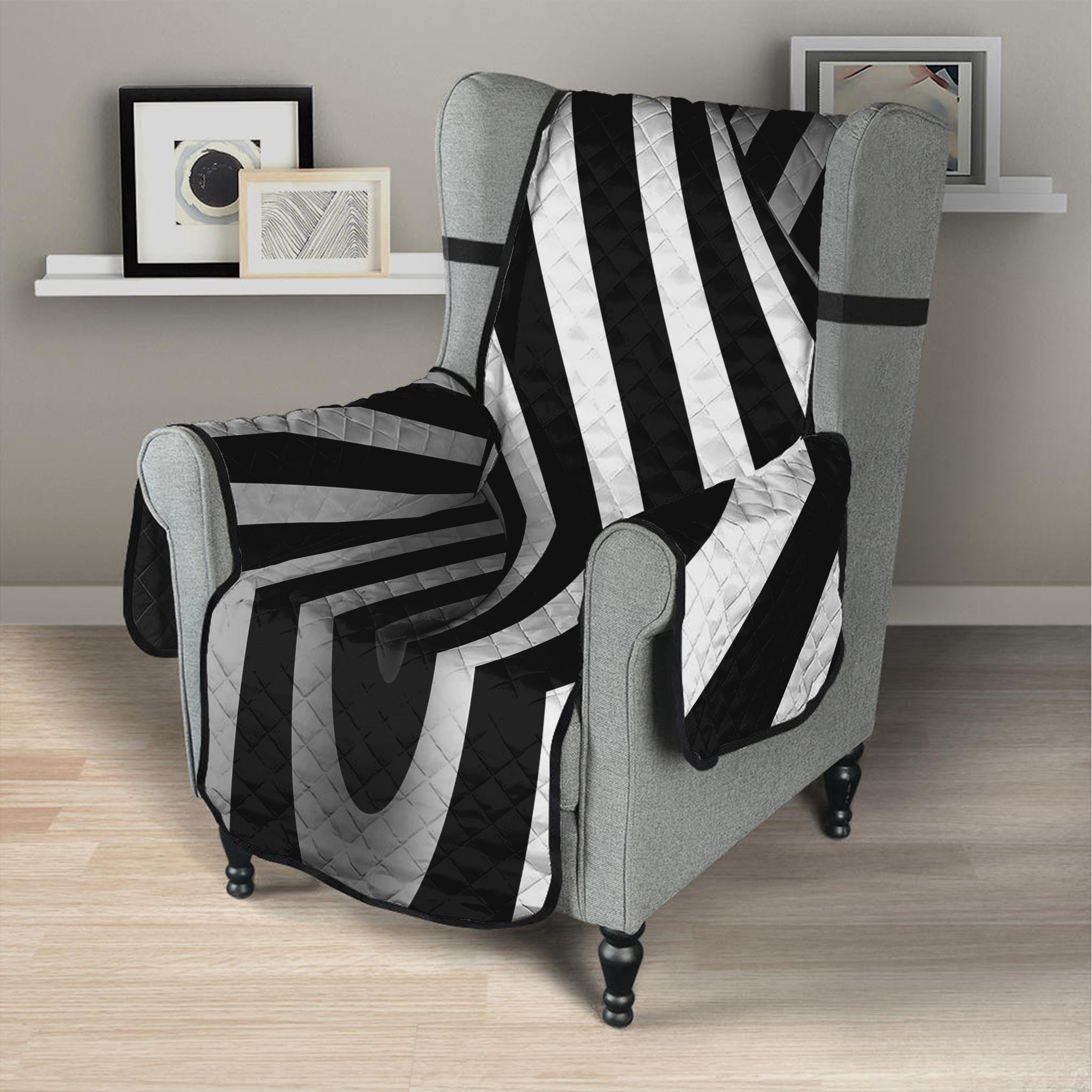 Black And White Spiral Twist Illusion Print Armchair Protector