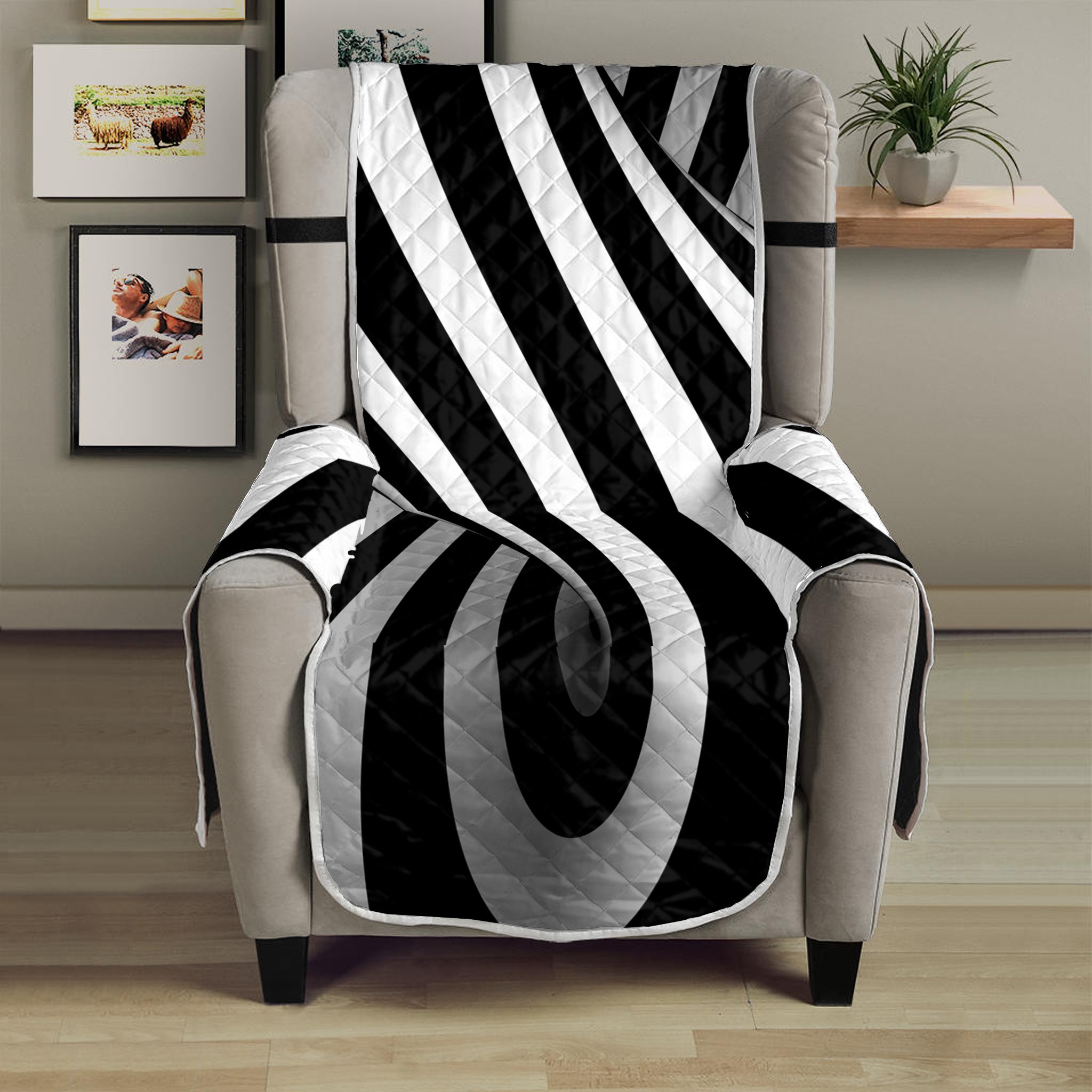 Black And White Spiral Twist Illusion Print Armchair Protector