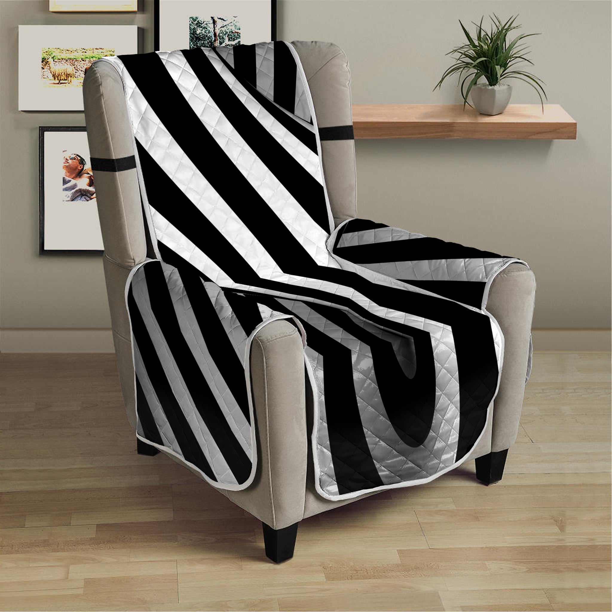 Black And White Spiral Twist Illusion Print Armchair Protector