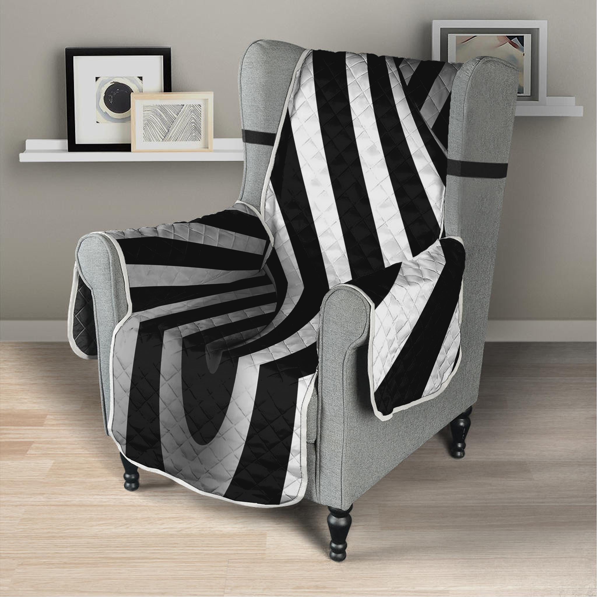 Black And White Spiral Twist Illusion Print Armchair Protector