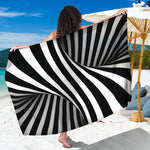 Black And White Spiral Twist Illusion Print Beach Sarong Wrap