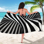 Black And White Spiral Twist Illusion Print Beach Sarong Wrap