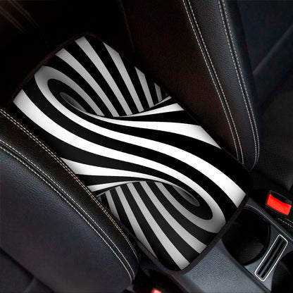 Black And White Spiral Twist Illusion Print Car Center Console Cover