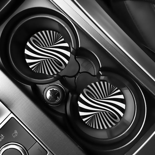 Black And White Spiral Twist Illusion Print Car Coasters
