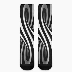 Black And White Spiral Twist Illusion Print Crew Socks