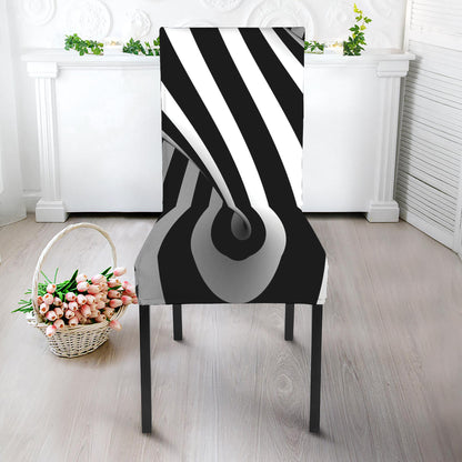 Black And White Spiral Twist Illusion Print Dining Chair Slipcover