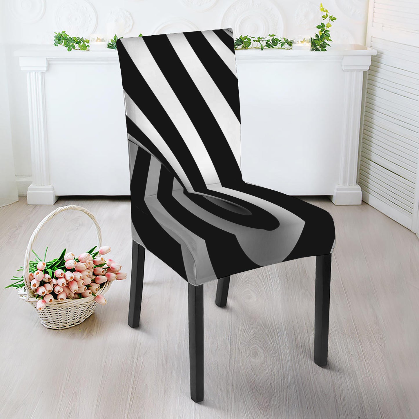 Black And White Spiral Twist Illusion Print Dining Chair Slipcover