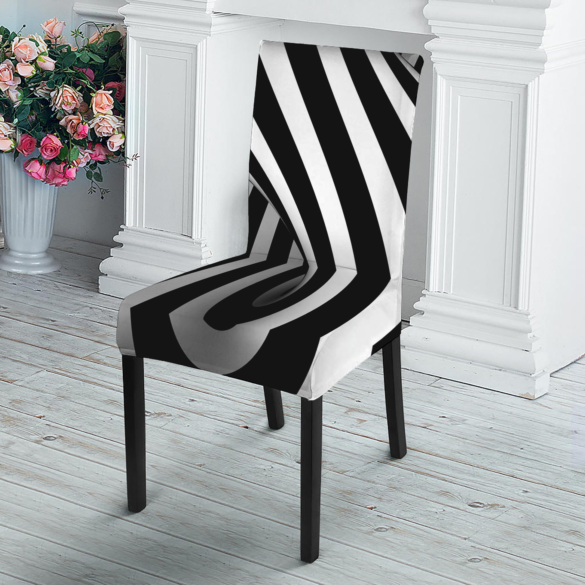 Black And White Spiral Twist Illusion Print Dining Chair Slipcover