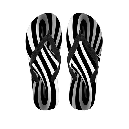 Black And White Spiral Twist Illusion Print Flip Flops