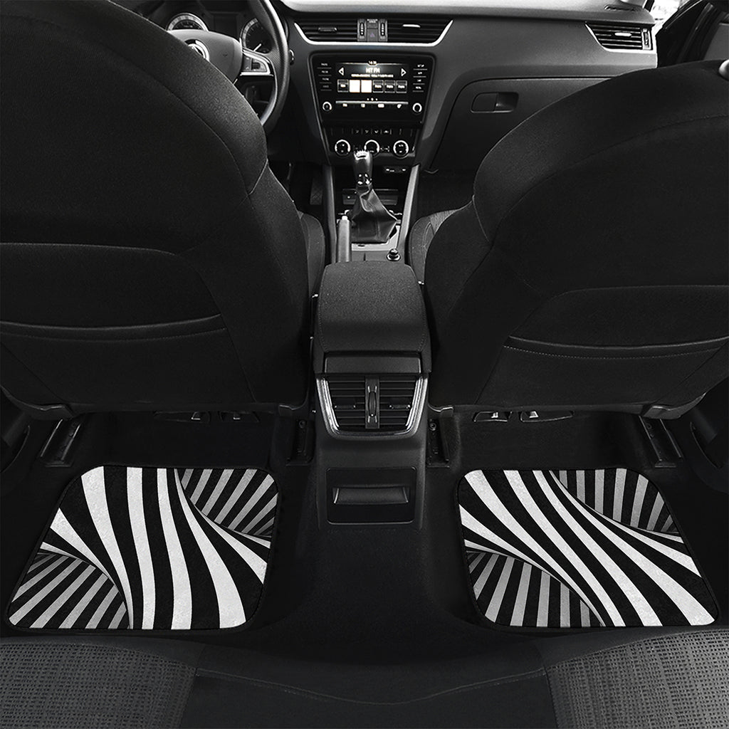 Black And White Spiral Twist Illusion Print Front and Back Car Floor Mats