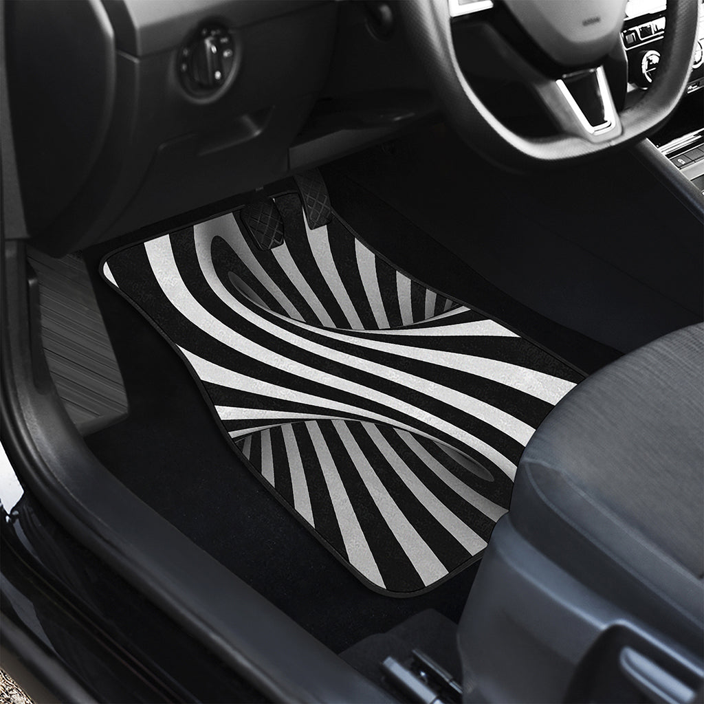 Black And White Spiral Twist Illusion Print Front and Back Car Floor Mats