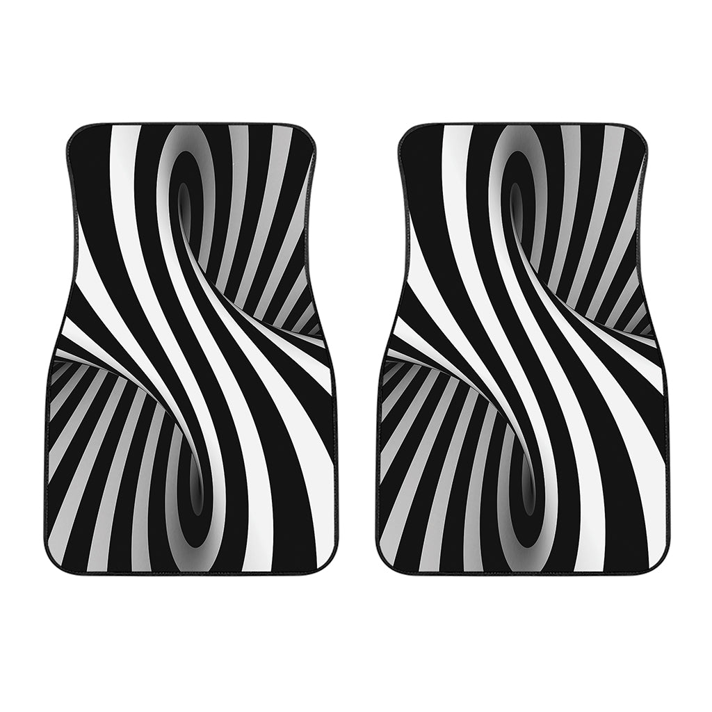 Black And White Spiral Twist Illusion Print Front Car Floor Mats