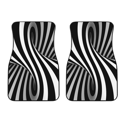 Black And White Spiral Twist Illusion Print Front Car Floor Mats