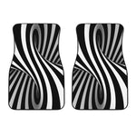 Black And White Spiral Twist Illusion Print Front Car Floor Mats