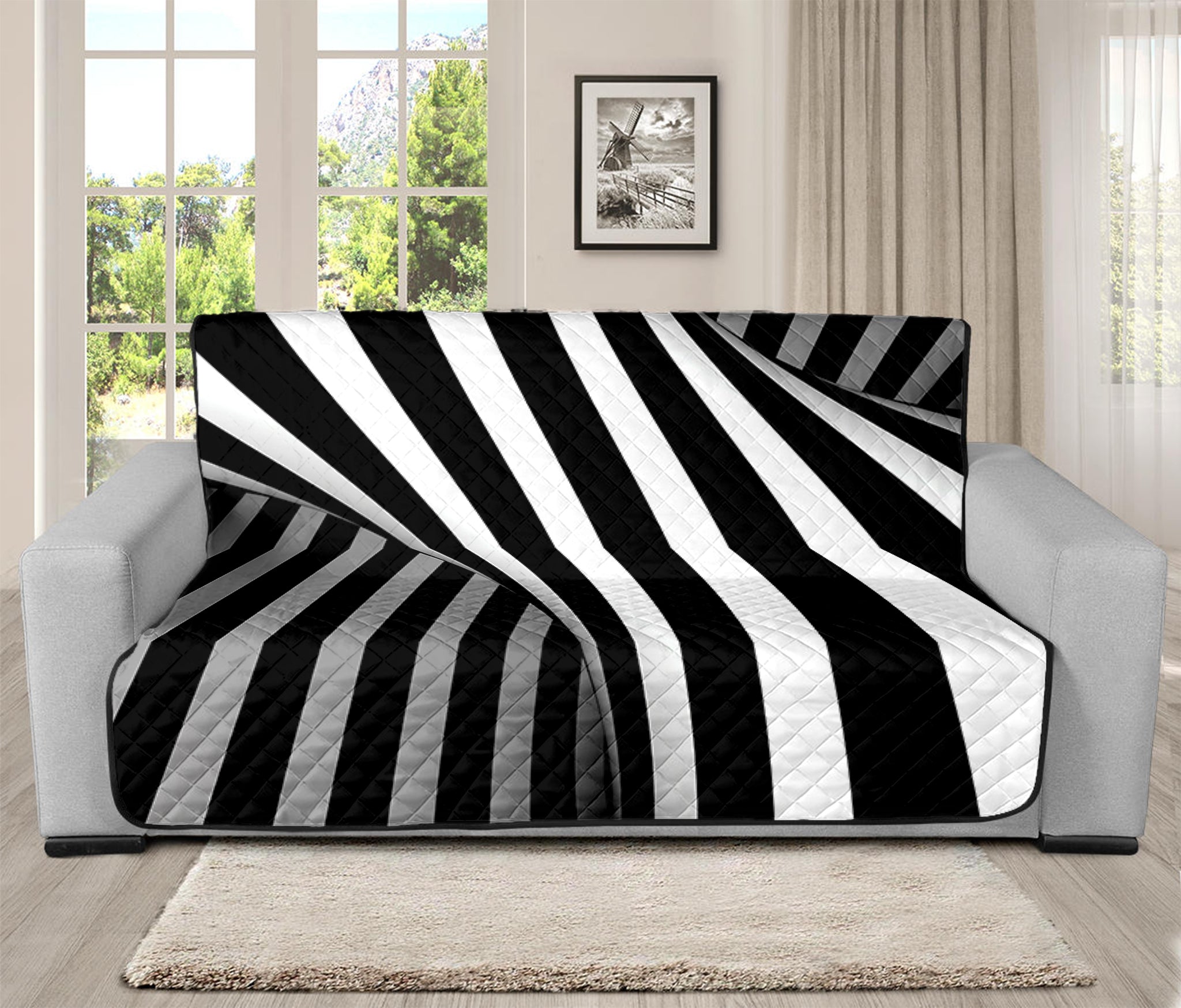 Black And White Spiral Twist Illusion Print Futon Protector