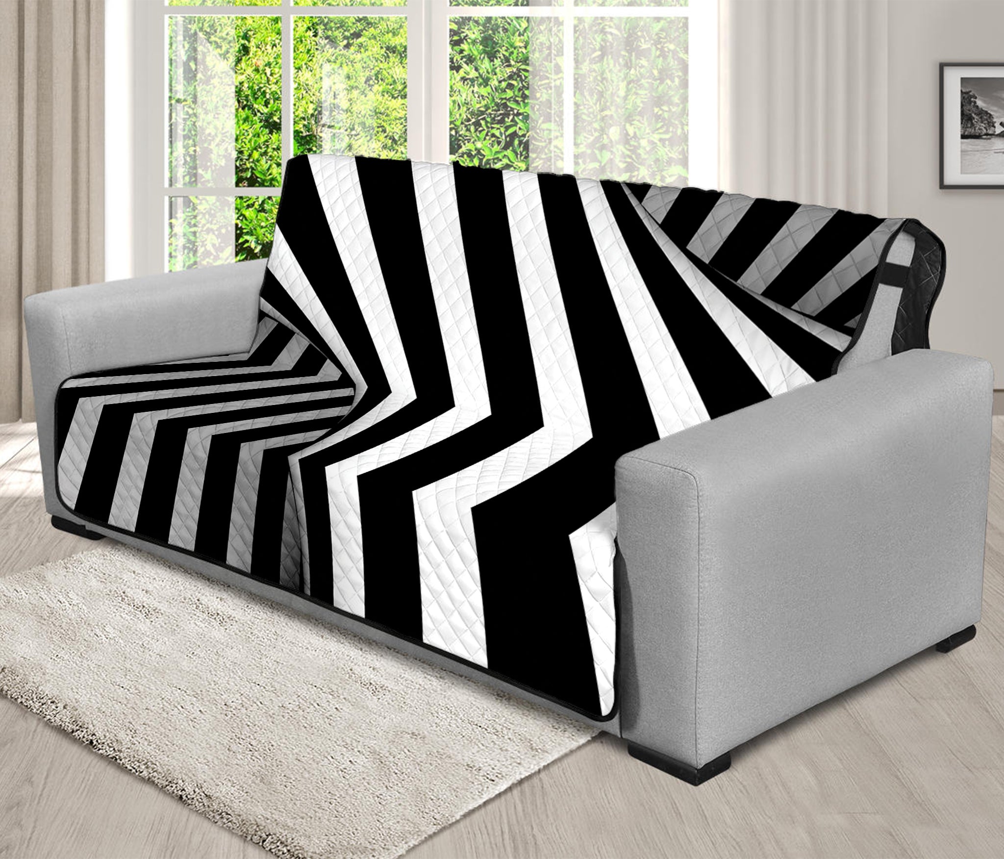 Black And White Spiral Twist Illusion Print Futon Protector