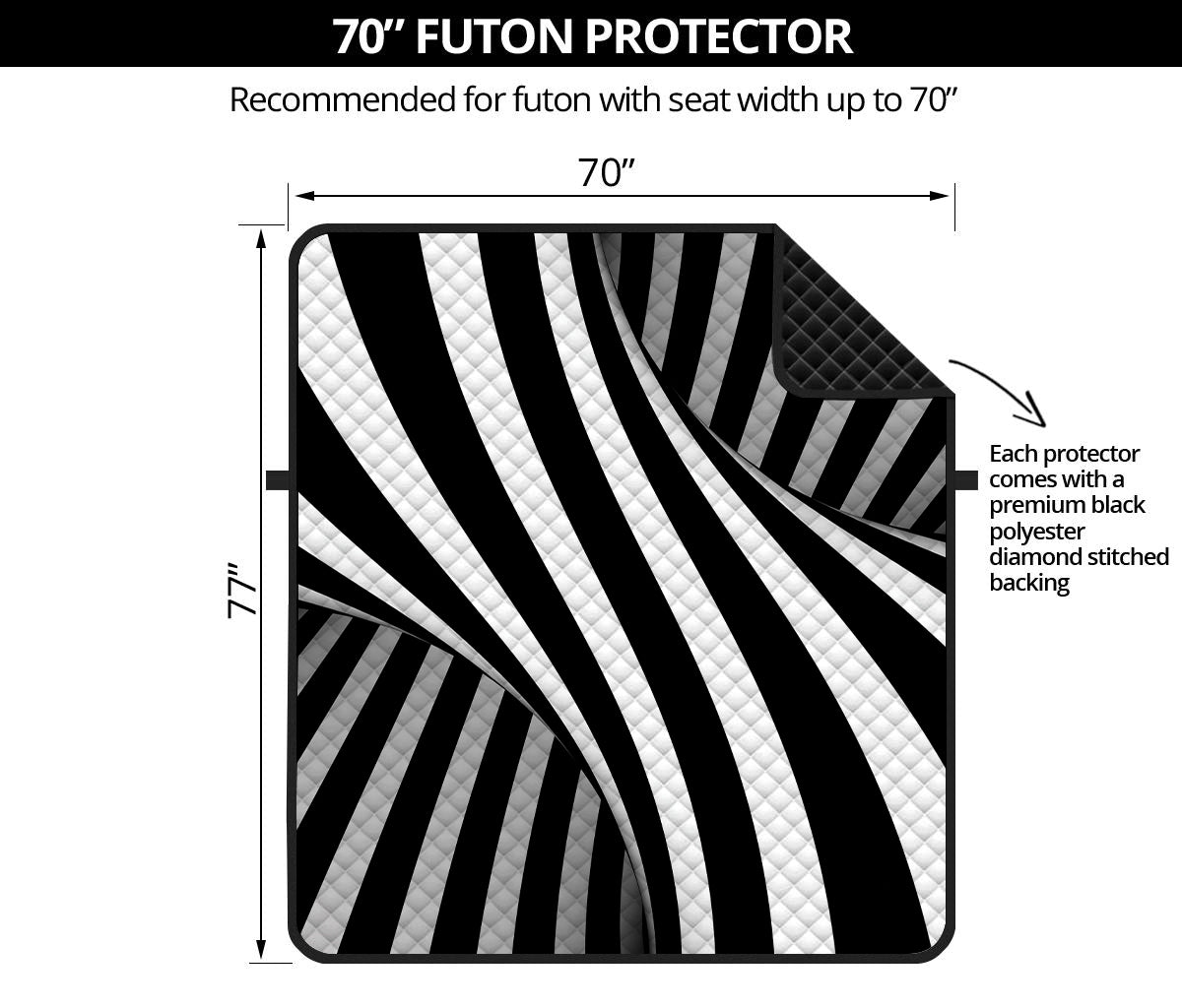 Black And White Spiral Twist Illusion Print Futon Protector