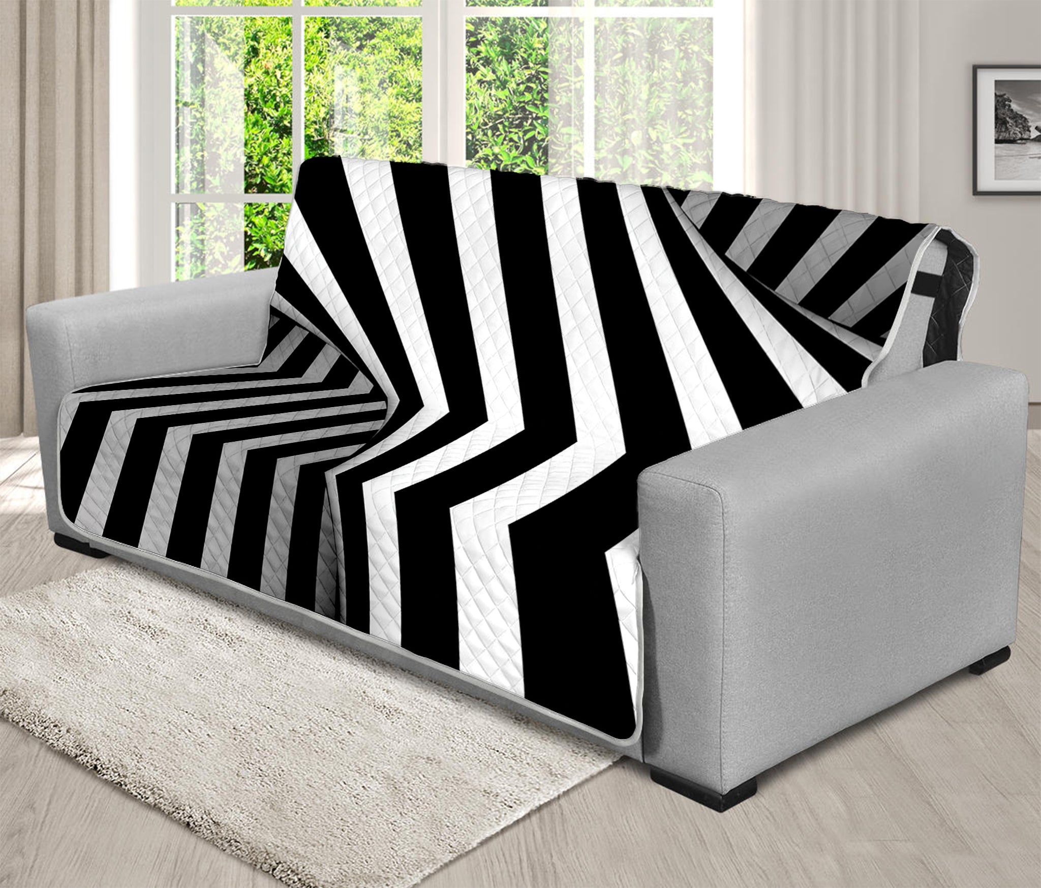 Black And White Spiral Twist Illusion Print Futon Protector