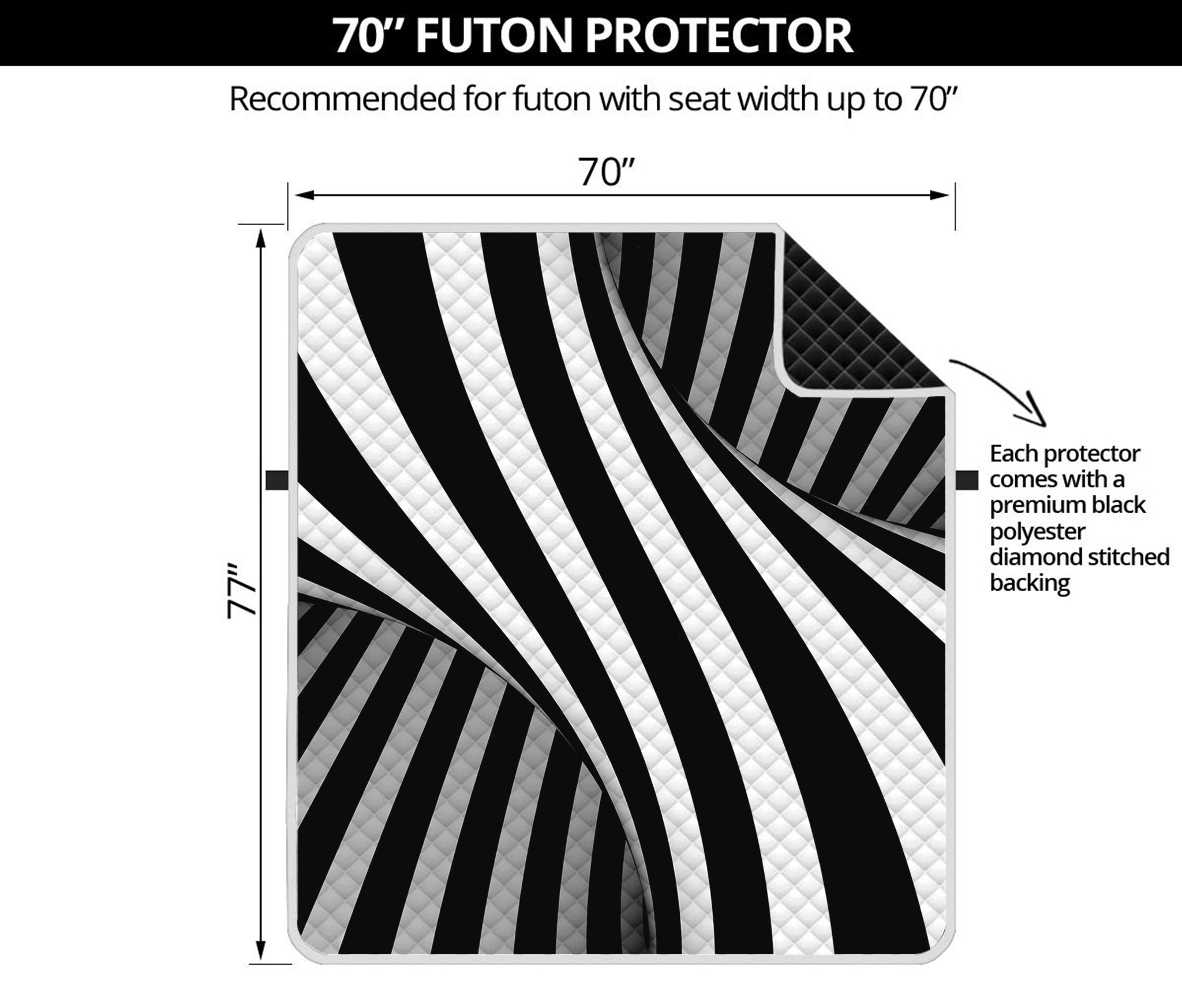 Black And White Spiral Twist Illusion Print Futon Protector