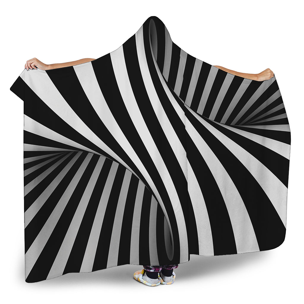 Black And White Spiral Twist Illusion Print Hooded Blanket