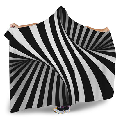 Black And White Spiral Twist Illusion Print Hooded Blanket
