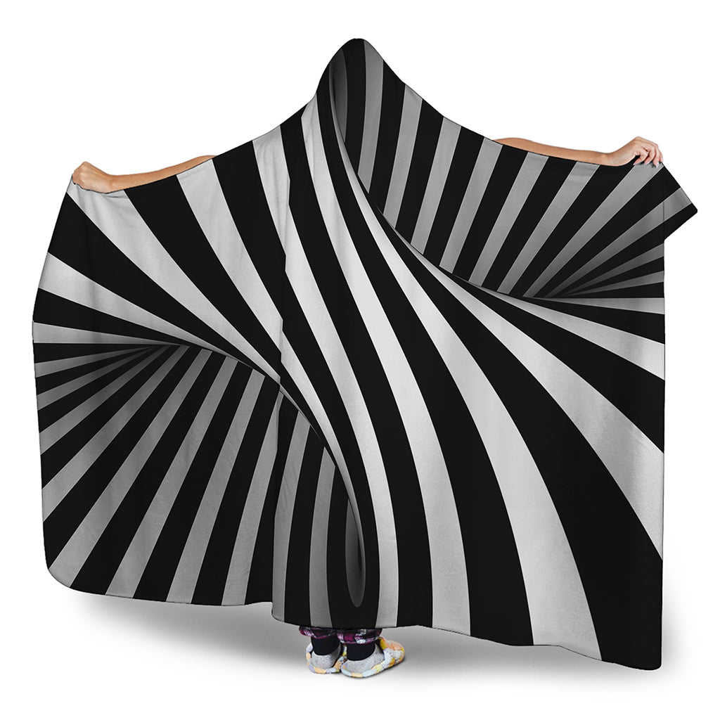 Black And White Spiral Twist Illusion Print Hooded Blanket