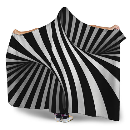 Black And White Spiral Twist Illusion Print Hooded Blanket