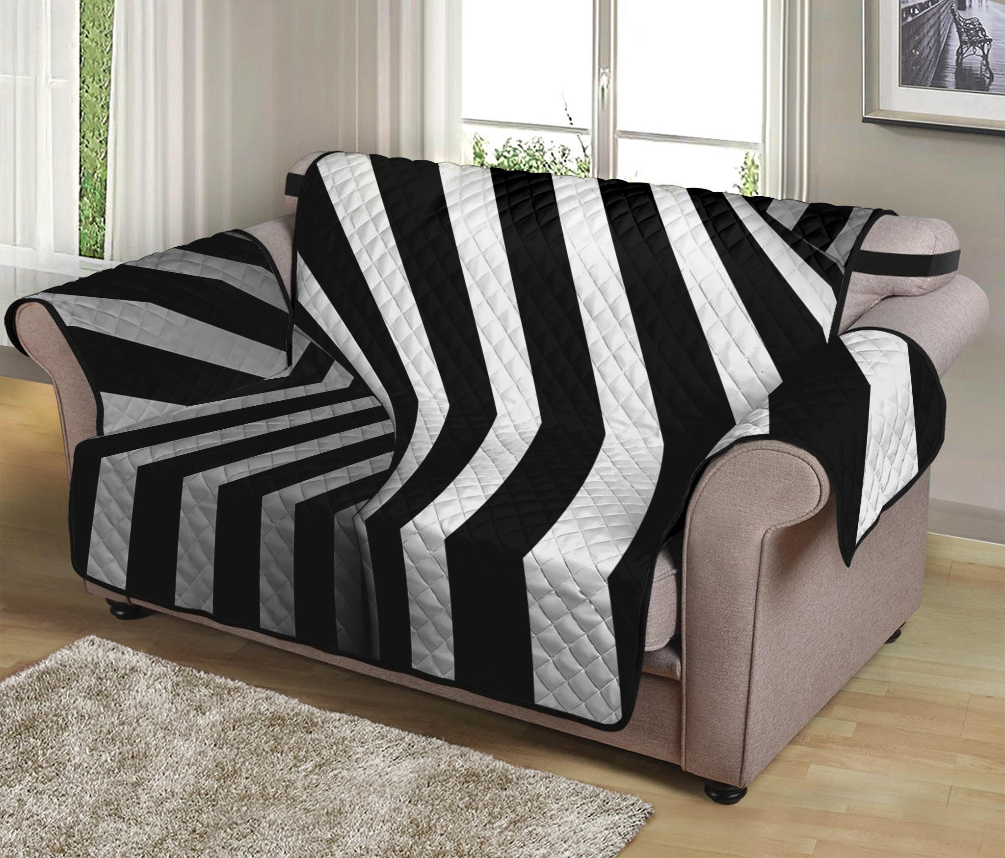 Black And White Spiral Twist Illusion Print Loveseat Protector