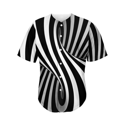 Black And White Spiral Twist Illusion Print Men's Baseball Jersey