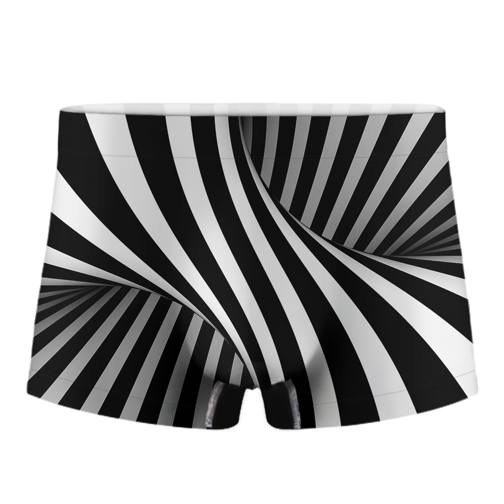 Black And White Spiral Twist Illusion Print Men's Boxer Briefs