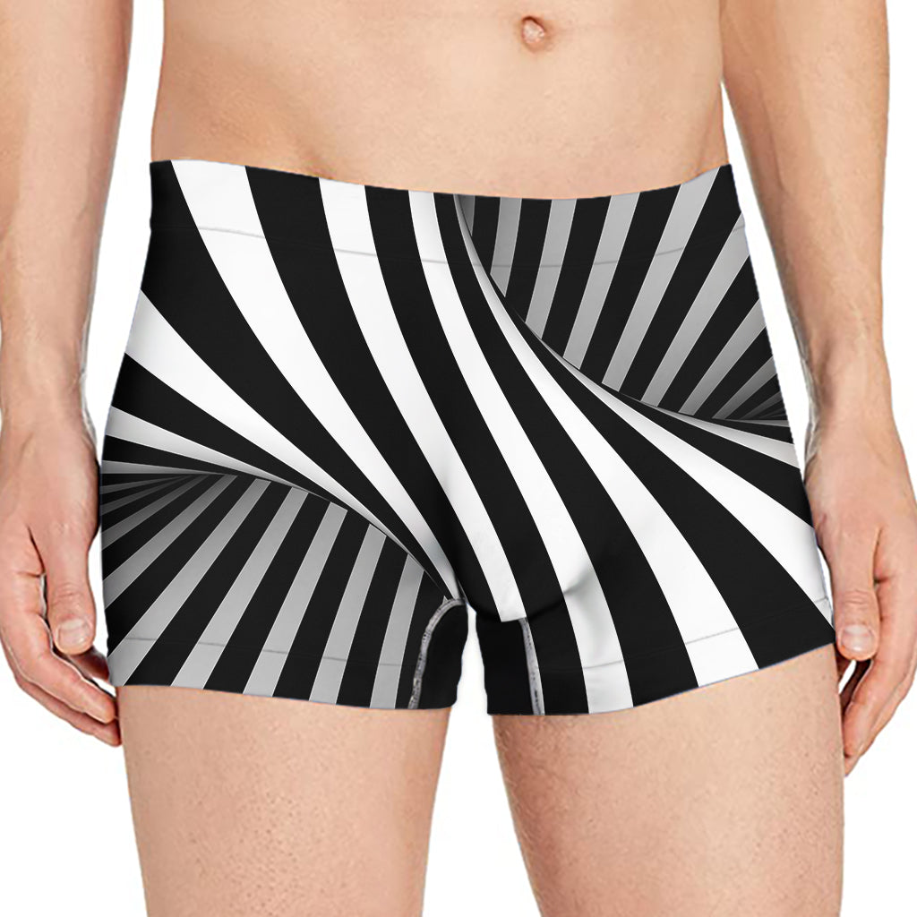 Black And White Spiral Twist Illusion Print Men's Boxer Briefs