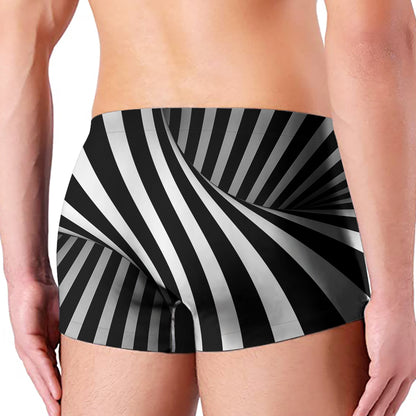 Black And White Spiral Twist Illusion Print Men's Boxer Briefs
