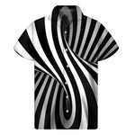 Black And White Spiral Twist Illusion Print Men's Short Sleeve Shirt