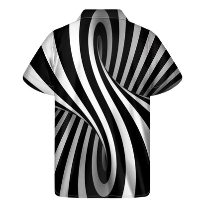 Black And White Spiral Twist Illusion Print Men's Short Sleeve Shirt