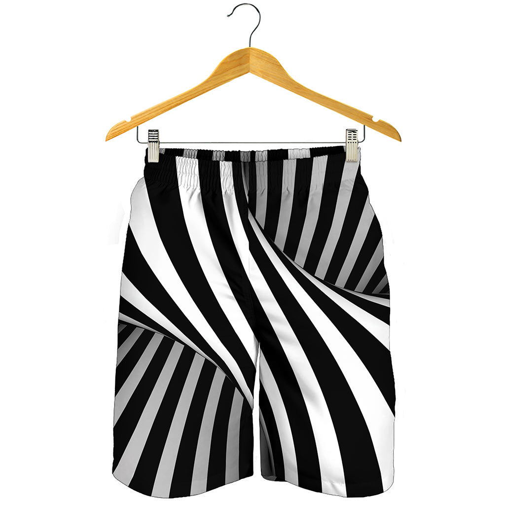 Black And White Spiral Twist Illusion Print Men's Shorts