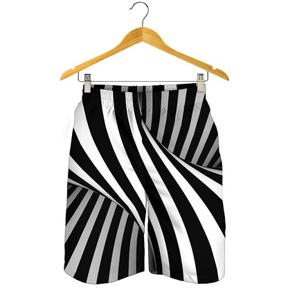 Black And White Spiral Twist Illusion Print Men's Shorts