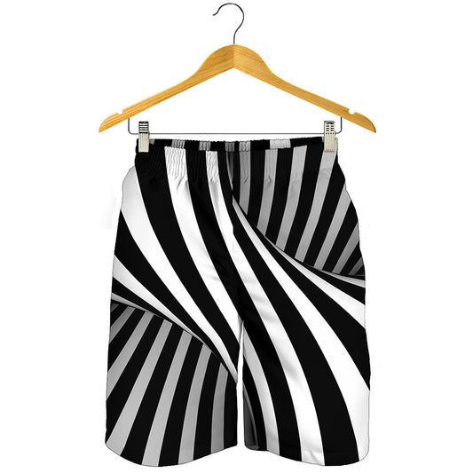 Black And White Spiral Twist Illusion Print Men's Shorts