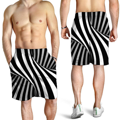 Black And White Spiral Twist Illusion Print Men's Shorts