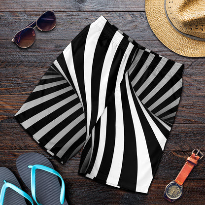 Black And White Spiral Twist Illusion Print Men's Shorts