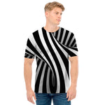 Black And White Spiral Twist Illusion Print Men's T-Shirt