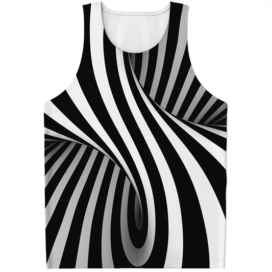 Black And White Spiral Twist Illusion Print Men's Tank Top